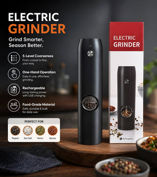 Electric Salt and Pepper Grinder Set Rechargeable Electric Dried Spice Mills Adjustable Coarseness Automatic Grinder, One Handed Operation with Type