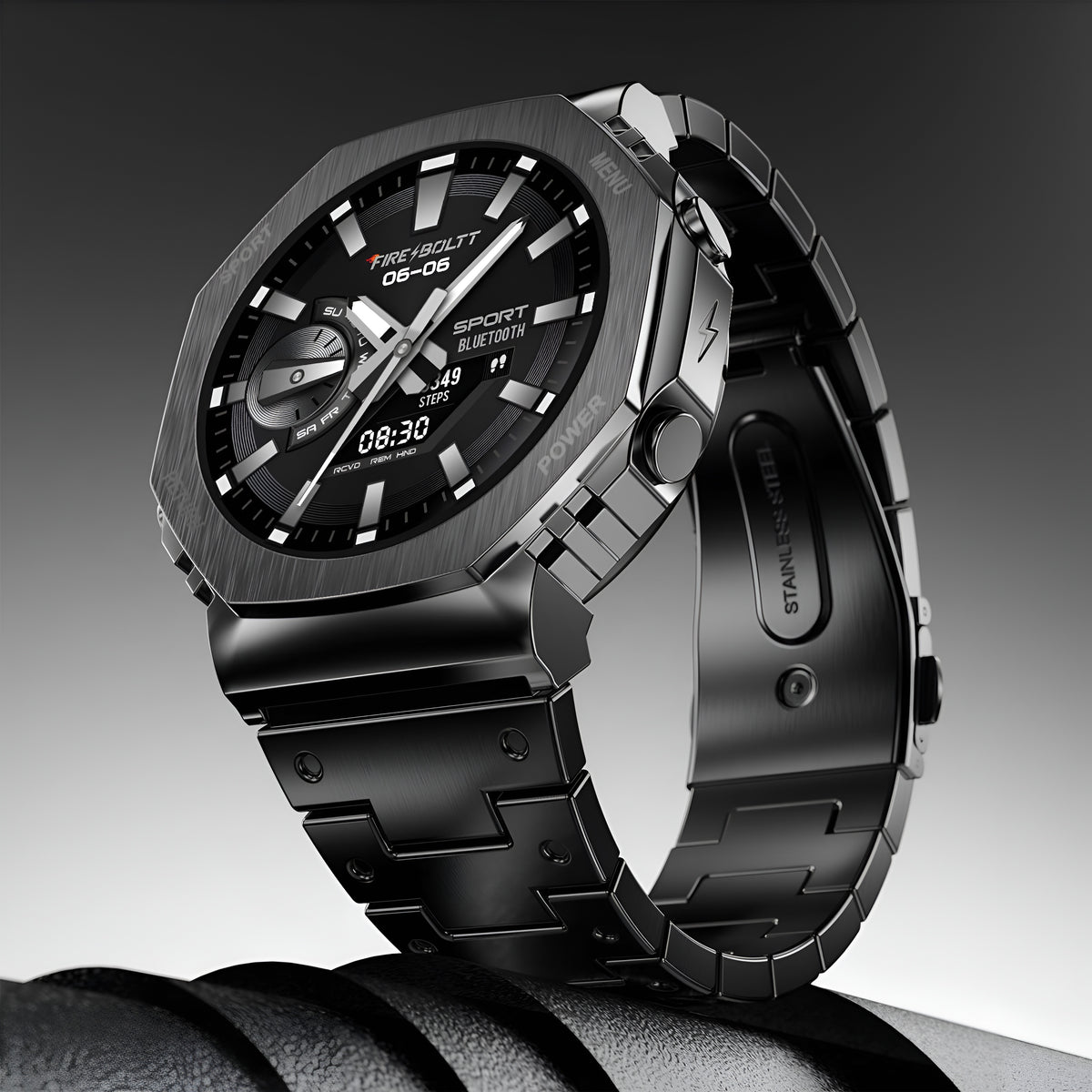 Fire-Boltt Obsidian 33.5mm (1.3 inch) AMOLED, Bluetooth Calling, Stainless Steel Design Smartwatch (Black Strap, Free Size)
