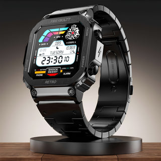 Fire-Boltt Retro 39.1mm (1.54) Display, Bluetooth call, Voice Assistance, Steel Straps Smartwatch (Black Strap, Free Size)